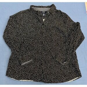 Chaps Womens Plus Size 1X Black White Polka Dot No Iron Button Up Shirt
